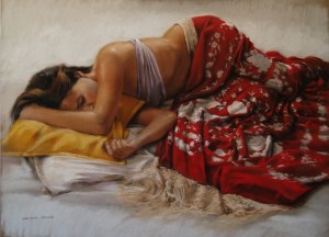 german modelo con manto rojo