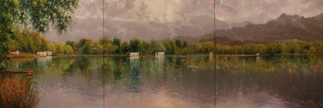 Entre los azules y verdes de mayo. 120 x 40 cm. Tríptico